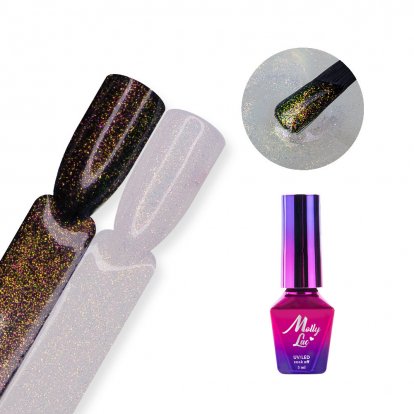 Molly Lac Top no wipe Hollywood vrchní gel lak se třpytkami Golden Flower 5ml