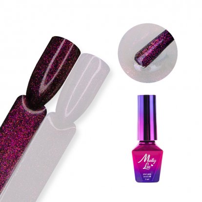 Molly Lac Top no wipe Hollywood vrchní gel lak se třpytkami Mixy Fuchsia 5ml