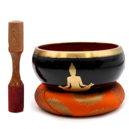 Velká souprava zpívající misky - Buddha - černá/oranžová 14cm