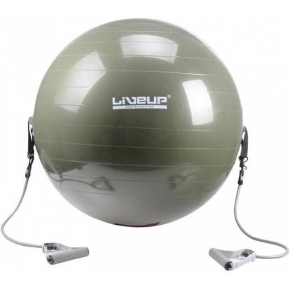 LIVEUP Gymnastický míč posilovací s expandery 65cm - šedozelený